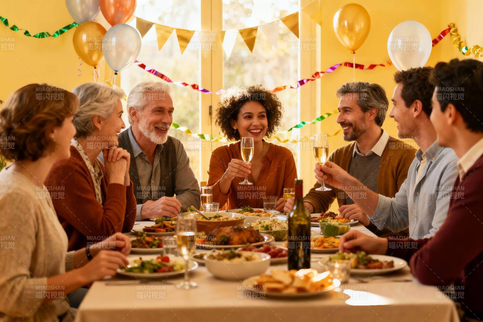 多人聚餐欢庆场景图片