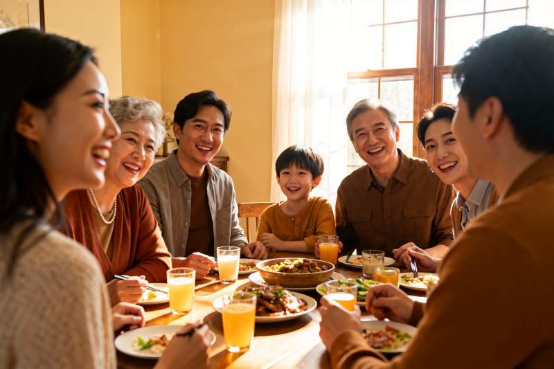 三代同堂家庭聚餐温馨场景图片