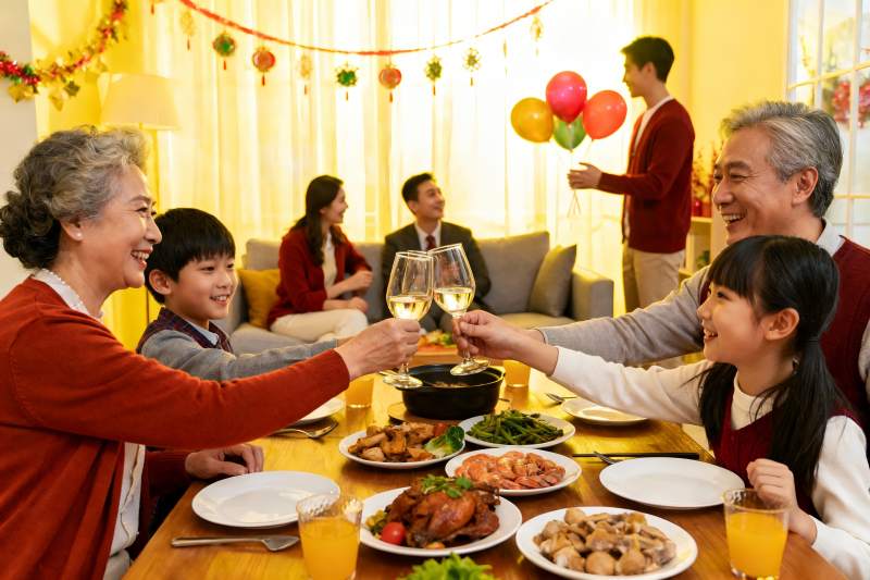 家庭聚餐欢庆节日温馨场景图片