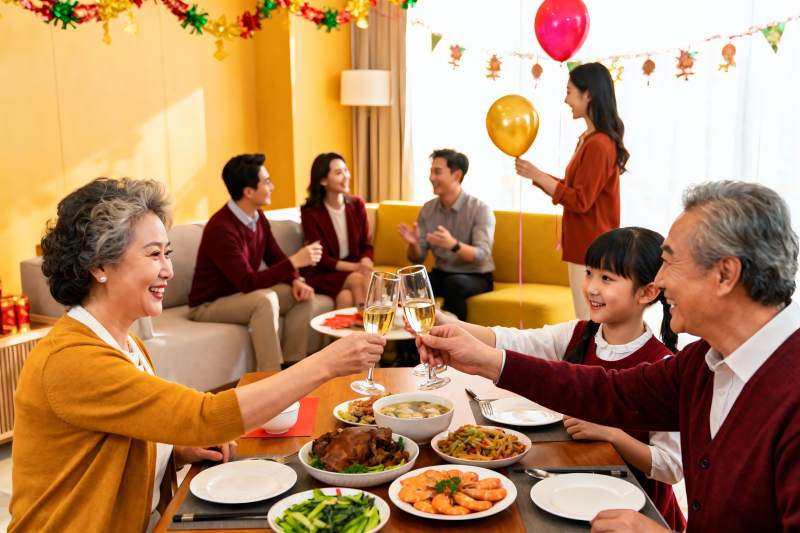 家庭聚餐欢庆节日温馨场景图片