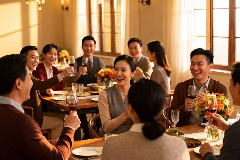 多人聚餐欢庆举杯场景图片