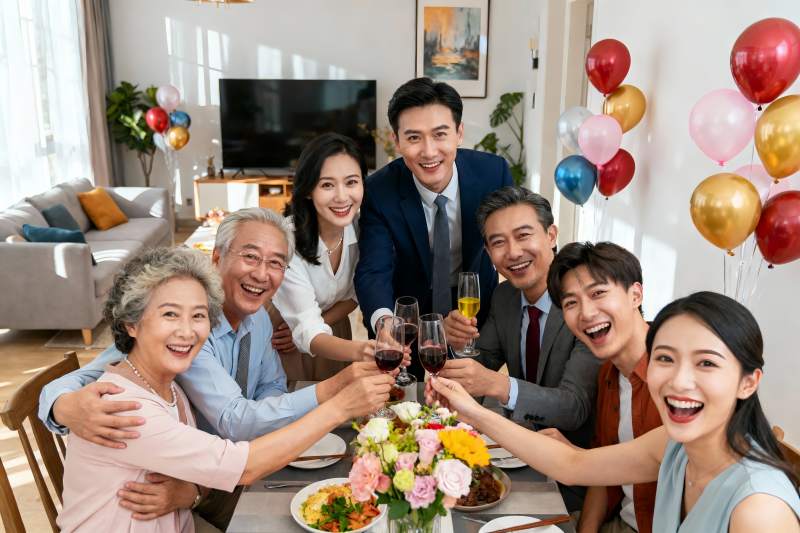 家庭聚会欢庆举杯图片