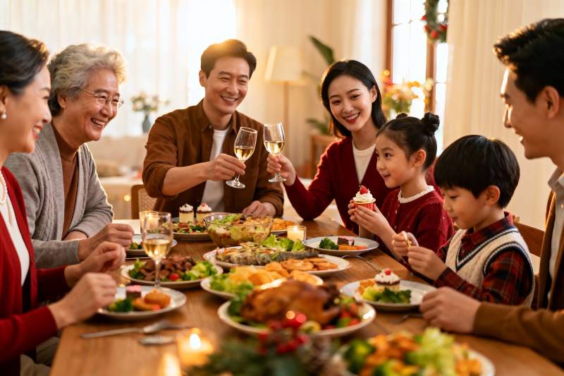 家庭聚餐欢庆节日温馨场景图片