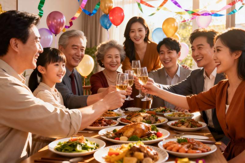 家庭聚餐欢庆举杯图片