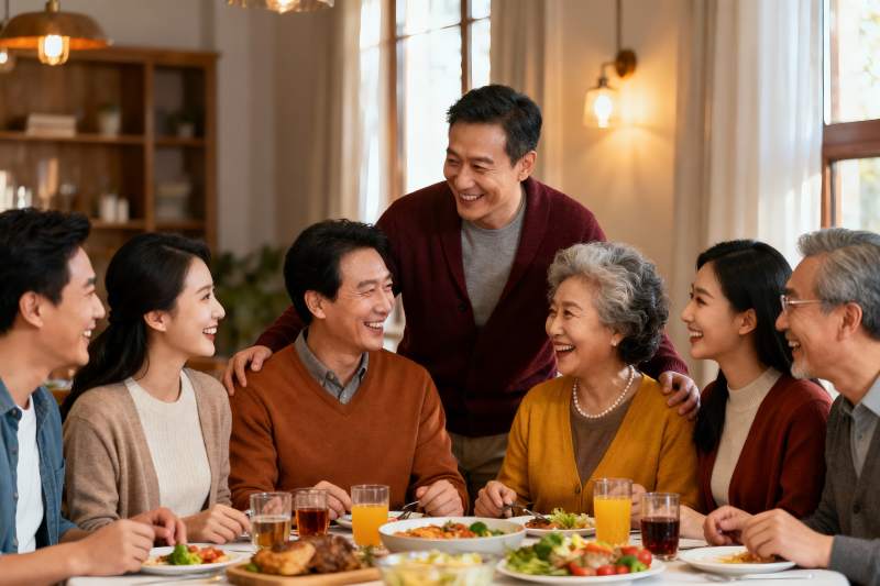 三代同堂家庭聚餐其乐融融图片