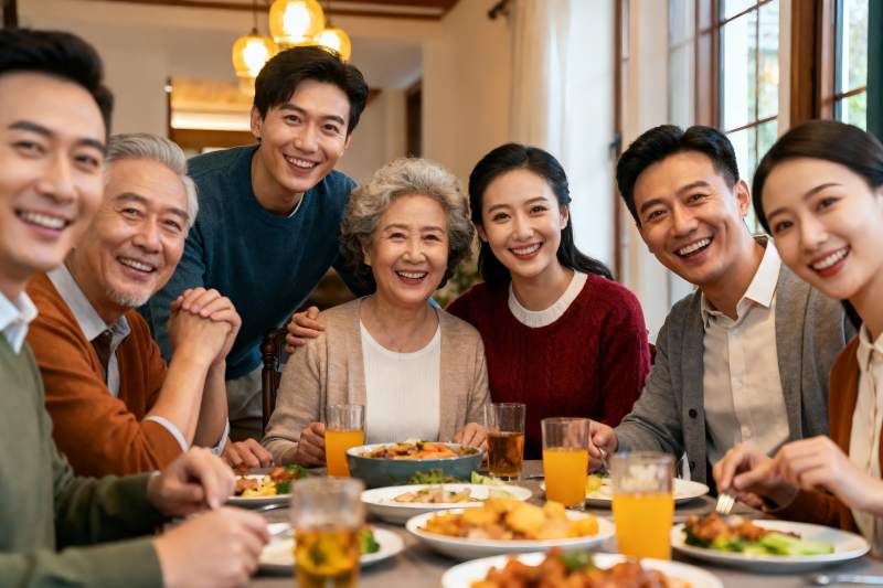 三代同堂家庭聚餐其乐融融图片