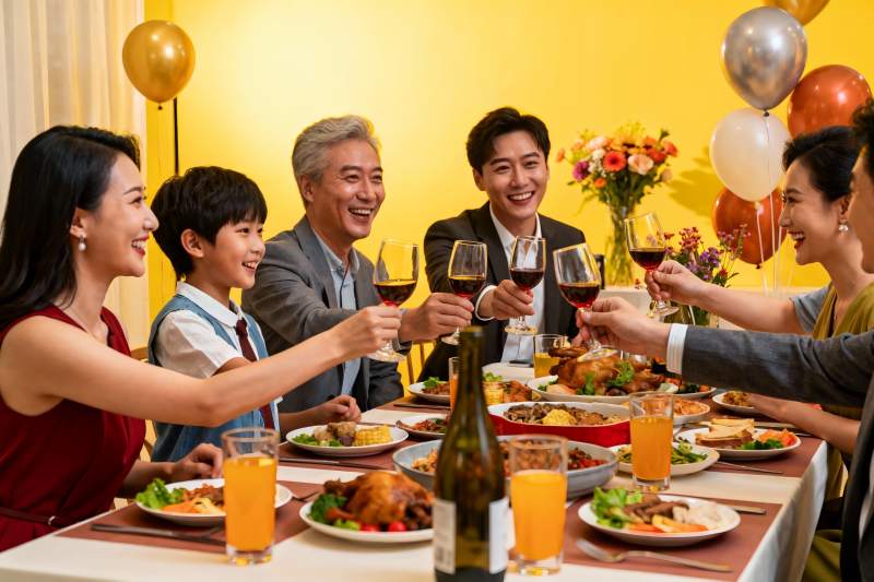 家庭聚餐欢庆举杯图片