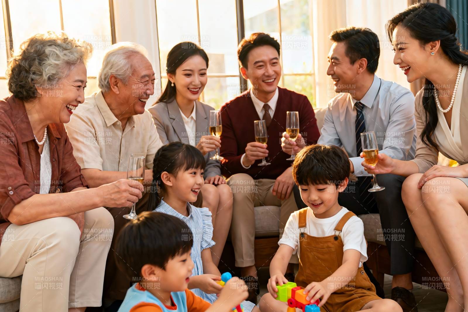 三代同堂家庭聚会欢庆时刻图片