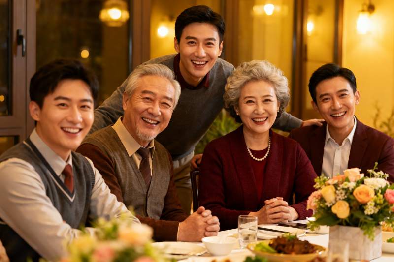 温馨家庭聚餐笑容满面图片