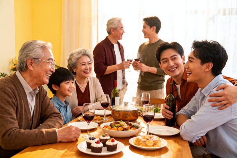 三代同堂家庭聚餐其乐融融图片