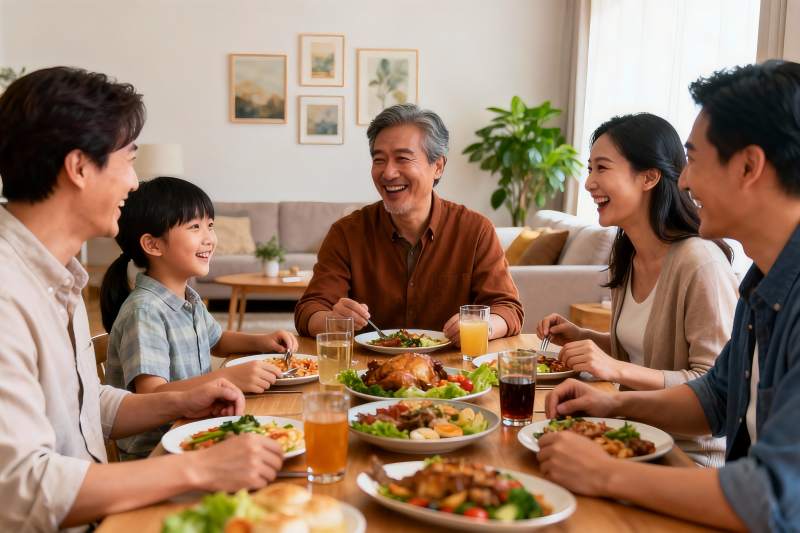 三代同堂家庭聚餐其乐融融图片