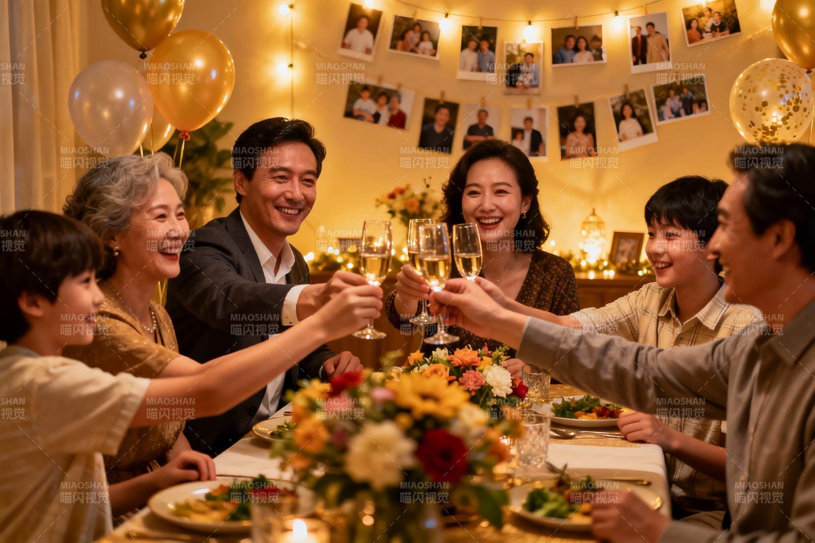 温馨家庭聚会举杯欢庆图片