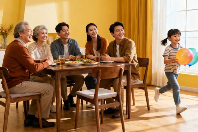 三代同堂家庭聚餐温馨场景图片