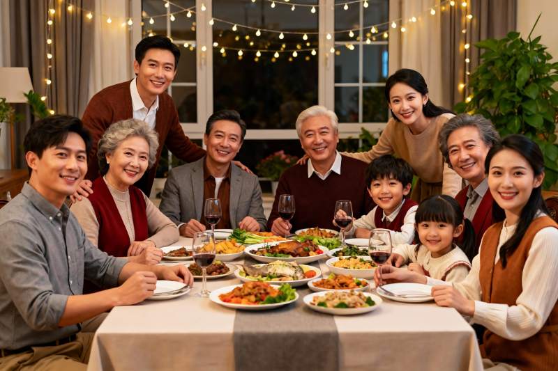 三代同堂家庭聚餐温馨场景图片