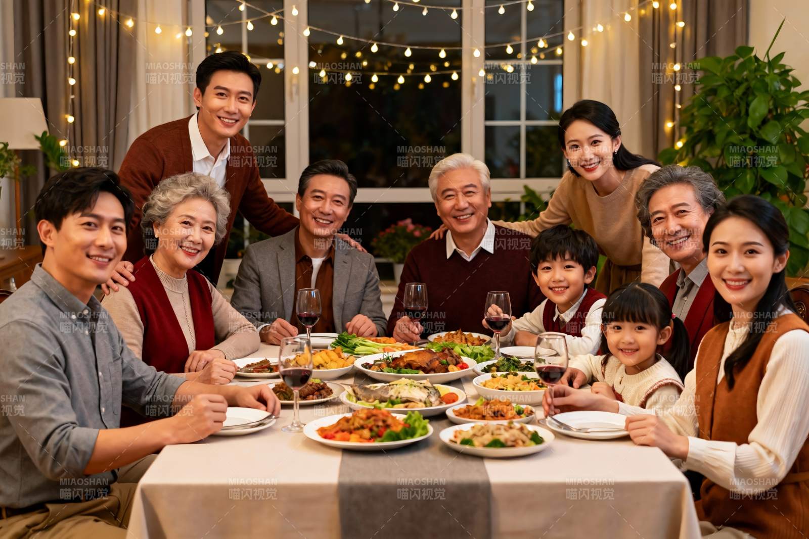 三代同堂家庭聚餐温馨场景图片