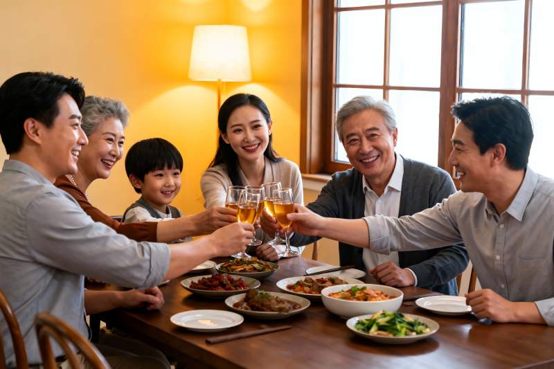 三代同堂家庭聚餐举杯欢庆图片