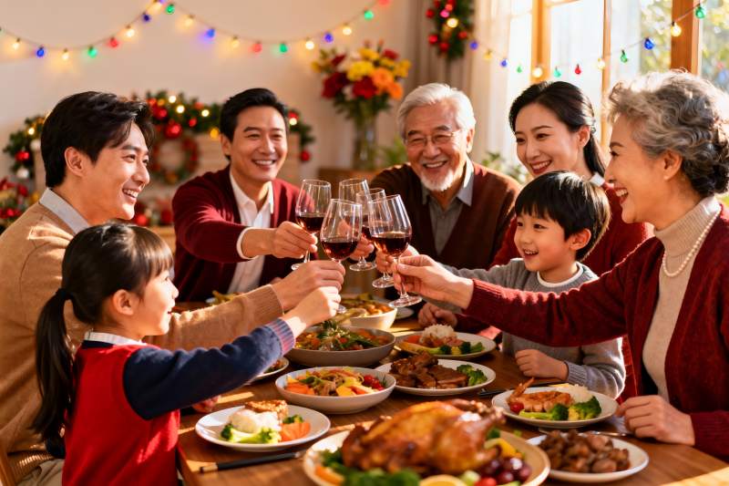 家庭聚餐欢庆节日举杯图片
