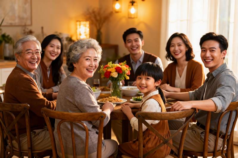 三代同堂家庭聚餐温馨场景图片