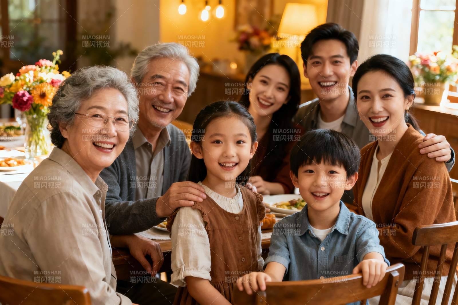 三代同堂家庭聚餐温馨场景图片