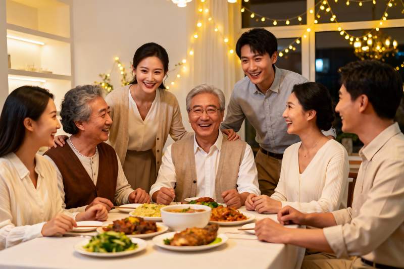 家庭聚餐欢笑场景图片