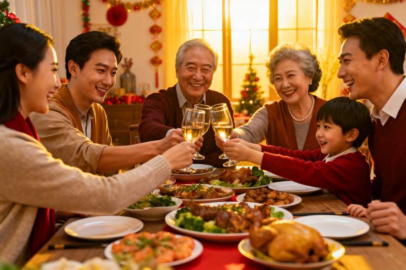 家庭聚餐欢庆节日温馨场景图片