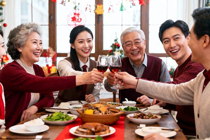 家庭聚餐欢庆节日举杯图片