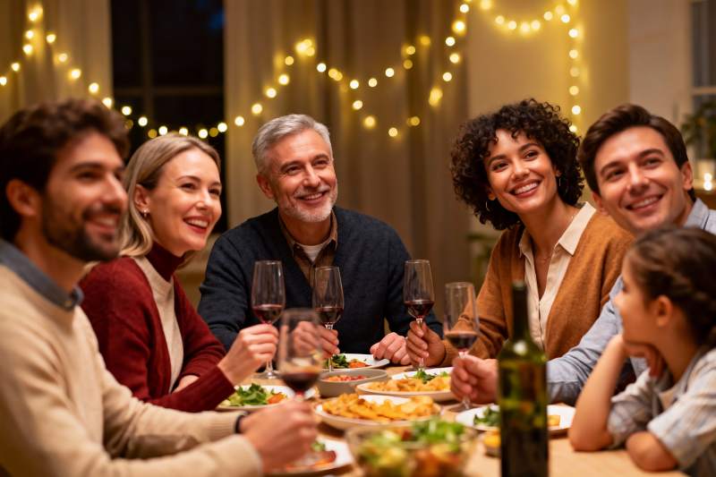 温馨家庭聚餐欢笑共享美食图片