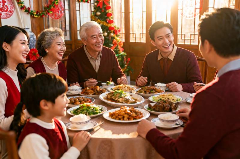 家庭聚餐欢庆节日温馨场景图片