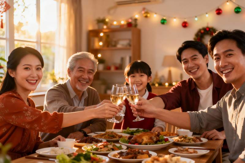 温馨家庭聚餐举杯欢庆图片