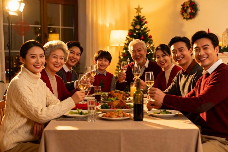 家庭圣诞聚餐欢庆时刻图片