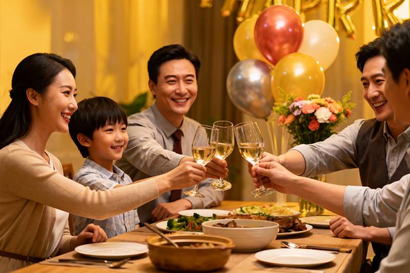 家庭聚餐欢庆举杯图片