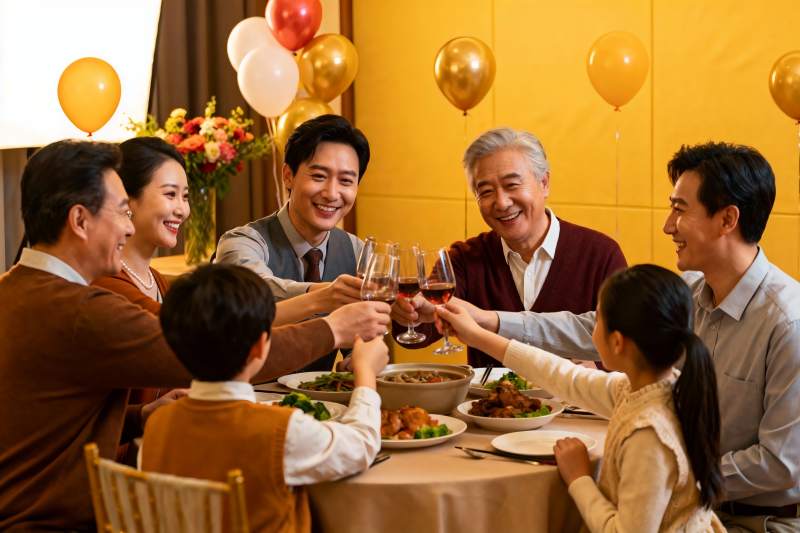 家庭聚餐举杯欢庆图片