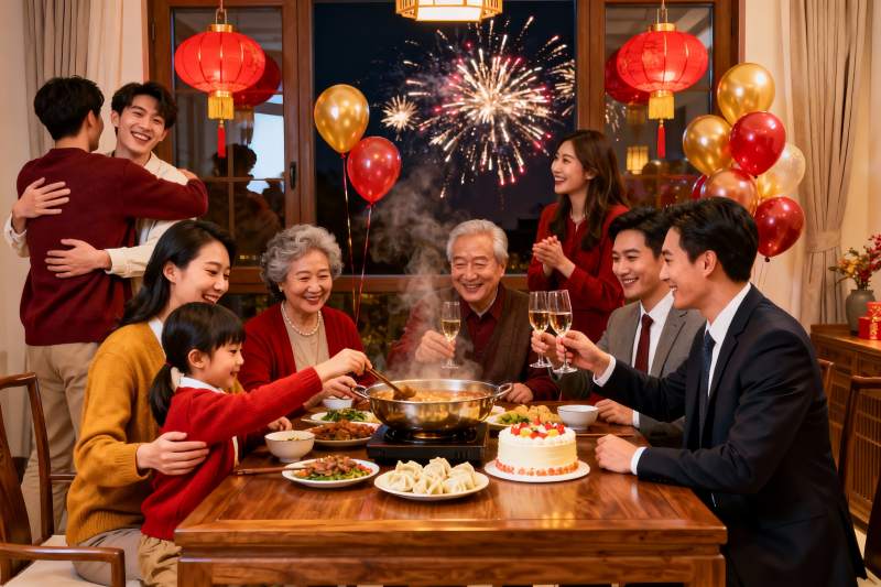 家庭聚餐欢庆节日温馨场景图片