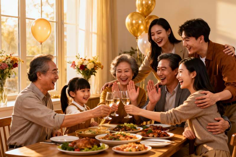 三代同堂家庭聚餐欢庆时刻图片