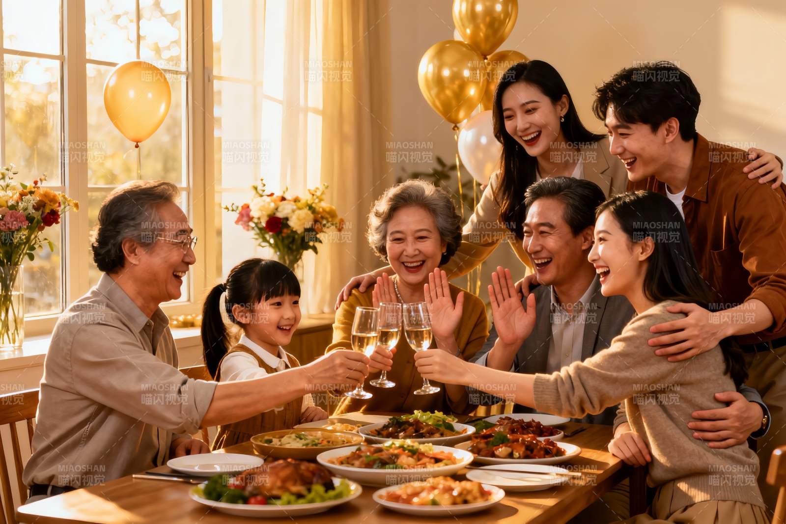 三代同堂家庭聚餐欢庆时刻图片