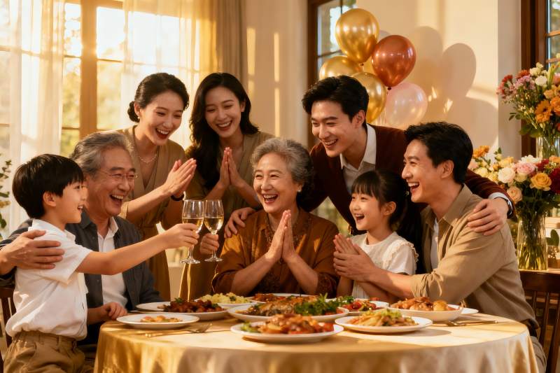 三代同堂家庭聚餐欢庆时刻图片