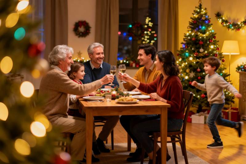 圣诞家庭聚餐温馨场景图片