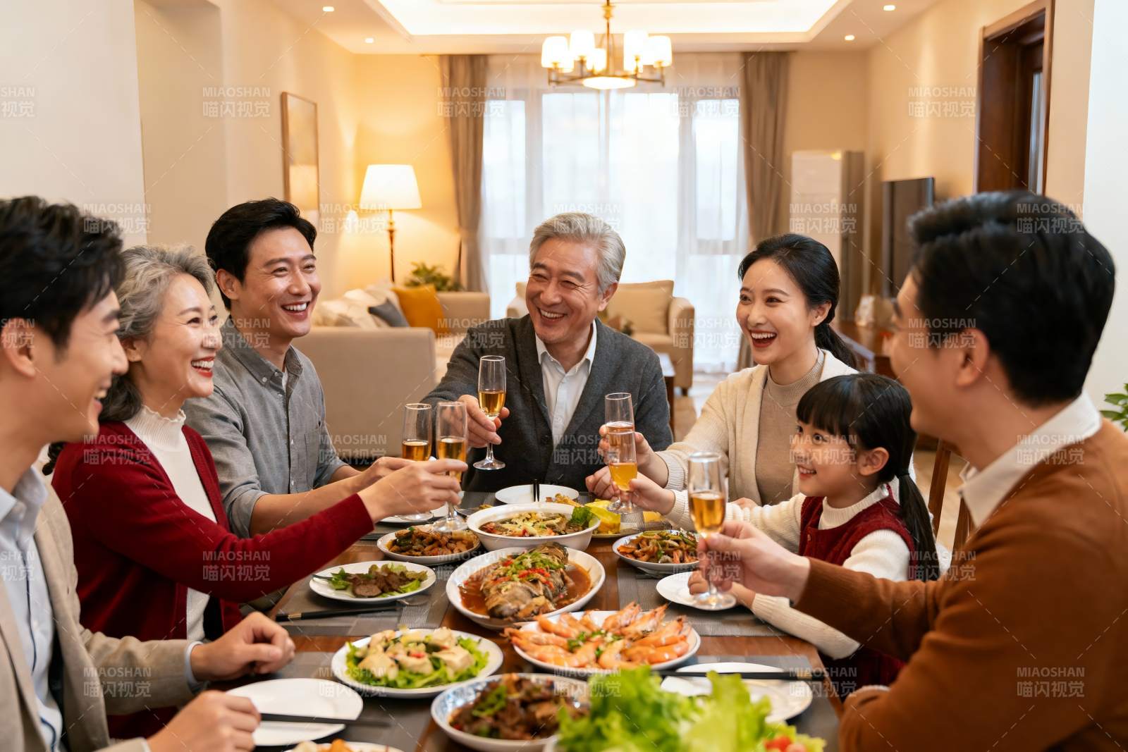 三代同堂家庭聚餐其乐融融图片