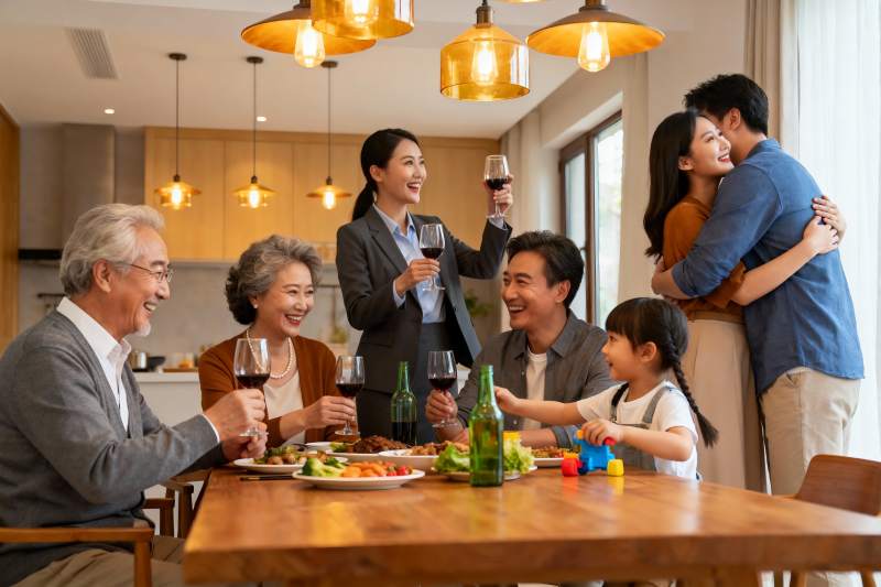 三代同堂家庭聚餐其乐融融图片