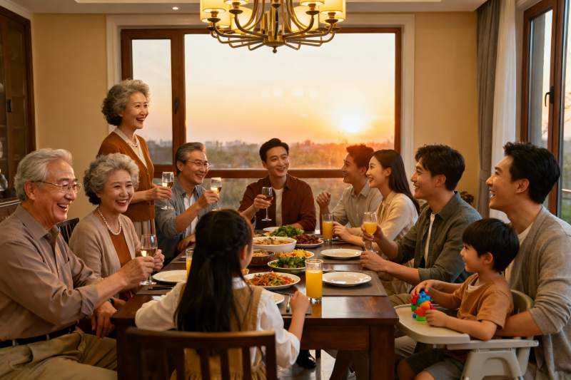 三代同堂家庭聚餐温馨时刻图片