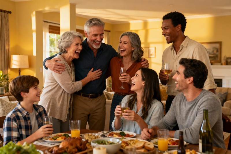 家庭聚餐欢笑场景图片