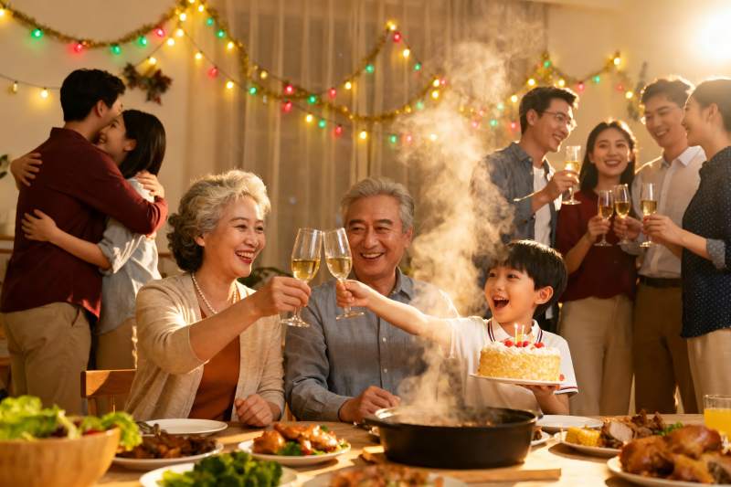 家庭聚餐欢庆生日温馨场景图片