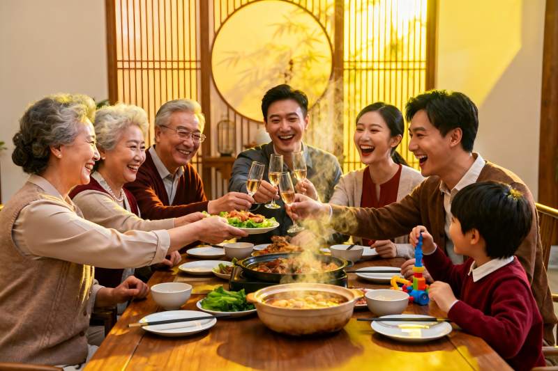 三代同堂家庭聚餐其乐融融图片