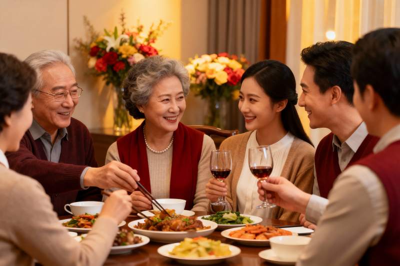 三代同堂家庭聚餐温馨场景图片