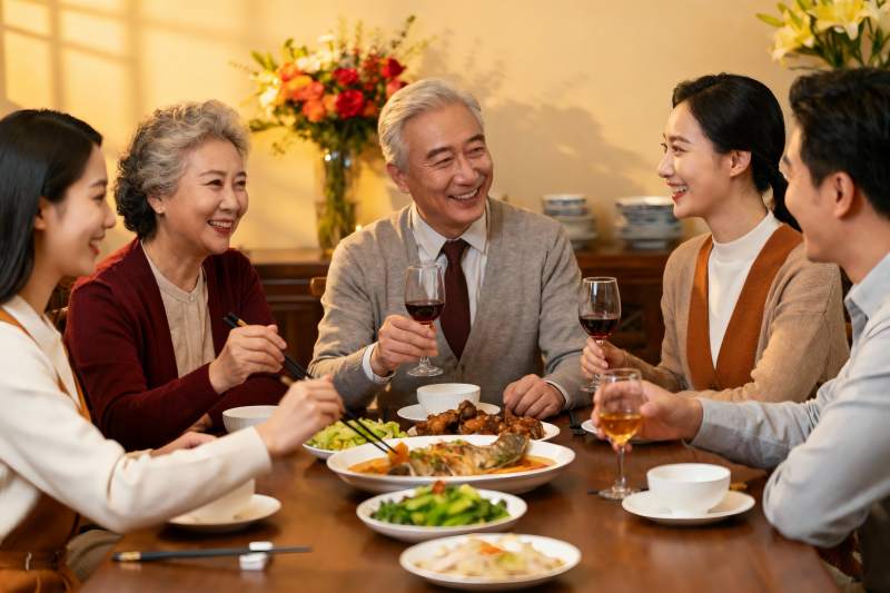 三代同堂家庭聚餐其乐融融图片