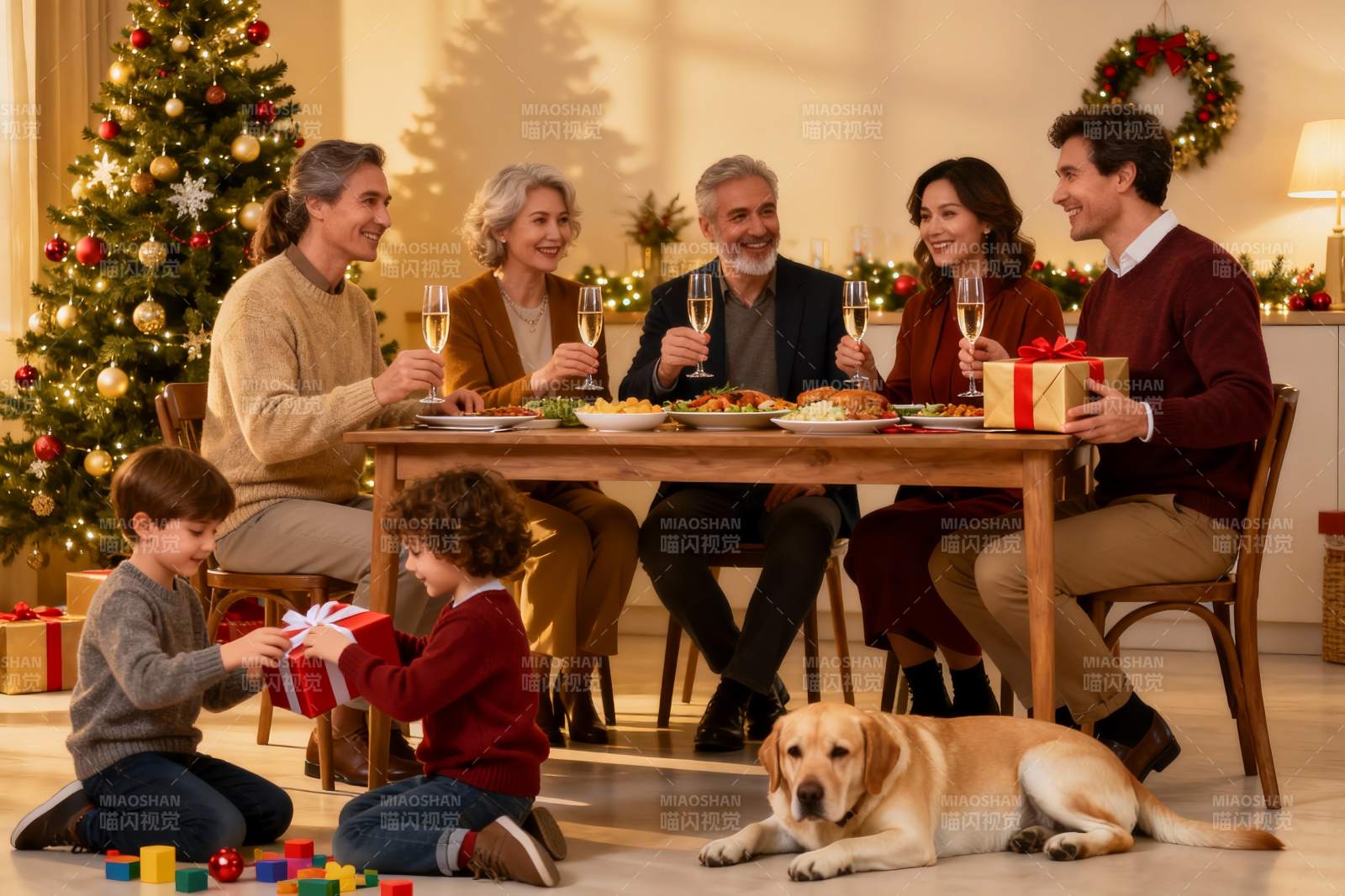 圣诞家庭聚餐温馨场景图片