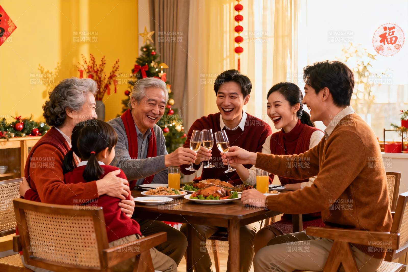 家庭聚餐欢庆节日温馨场景图片