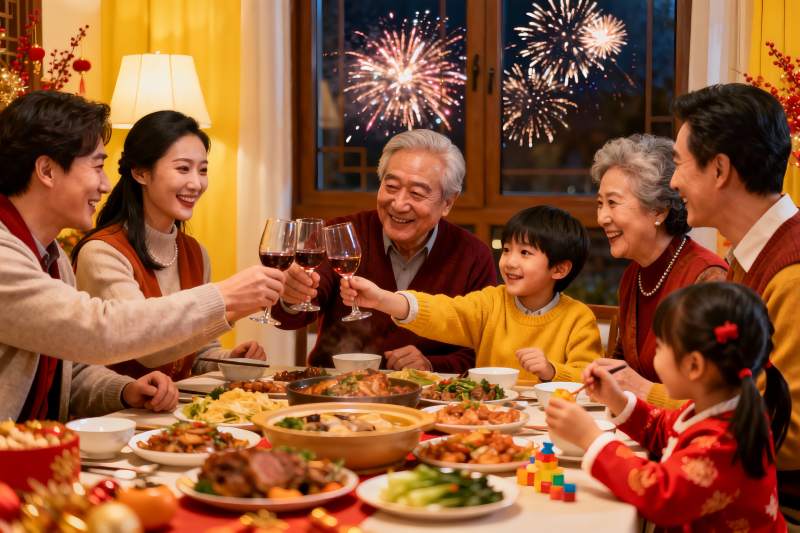 春节家庭聚餐举杯庆团圆图片