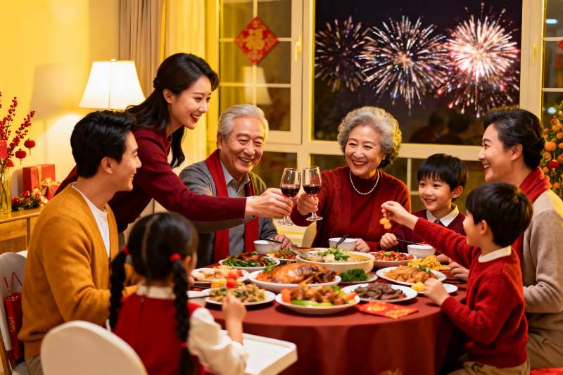 春节家庭聚餐举杯庆团圆图片