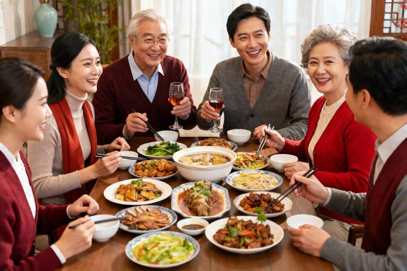 三代同堂家庭聚餐其乐融融图片